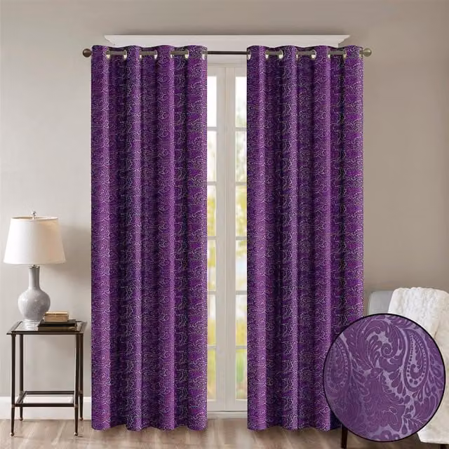 Roseley Purple Floral Opaque Eyelet Fabric Curtains
