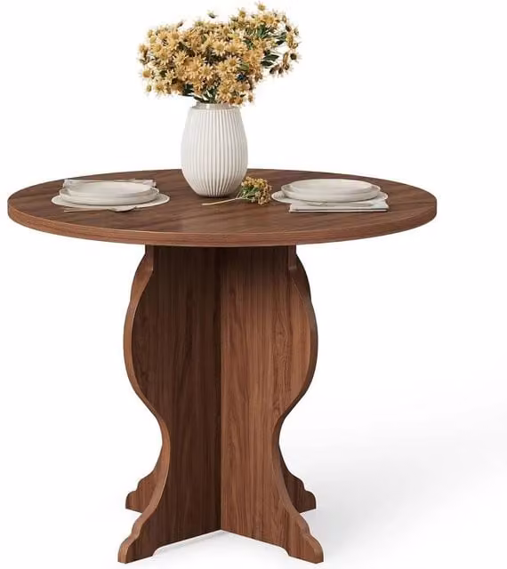 VOGREX Round Modern Dining Table in Brown, Diameter: 80 cm, Height: 75 cm