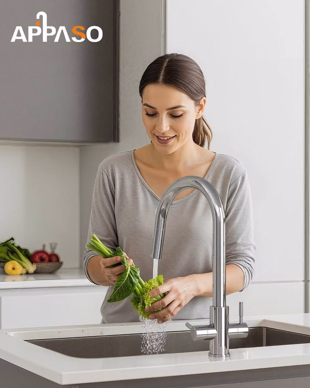 JANLEMNY Polished Chrome Dual Lever Pull-Out Kitchen Mixer Tap in Silver – 5