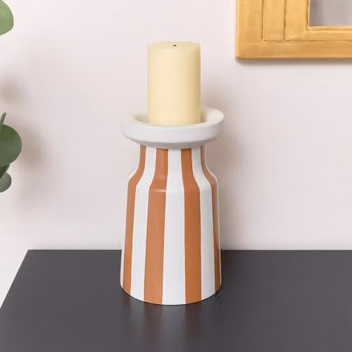 Melody Maison Large Striped Pillar Candle Holder in Orange, Height: 28 cm – 1