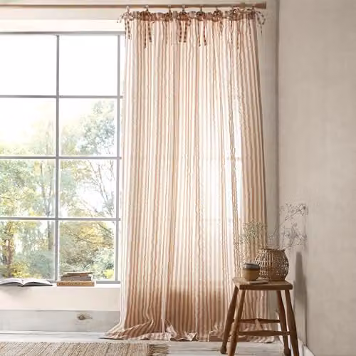 Pineapple Elephant Zanzibar Woven Stripe Voile Curtain Panel in Clay, W: 140 cm, H: 183 cm