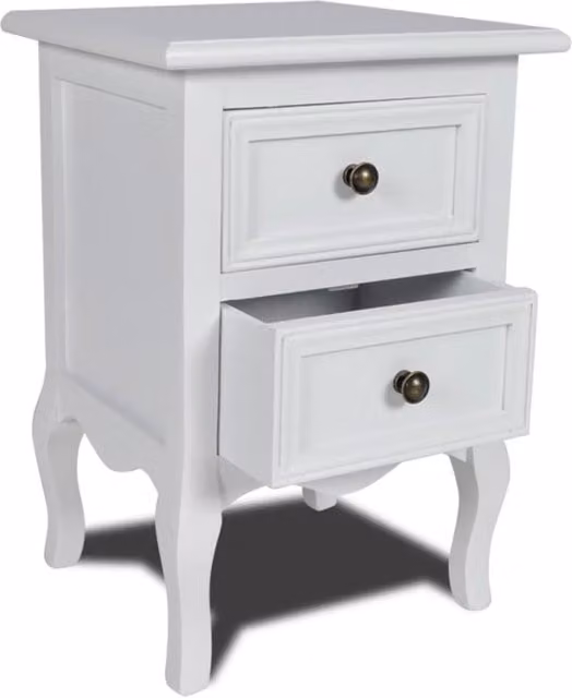 Berkfield Home Classic Nightstand with 2 Drawers in White Lacquered MDF