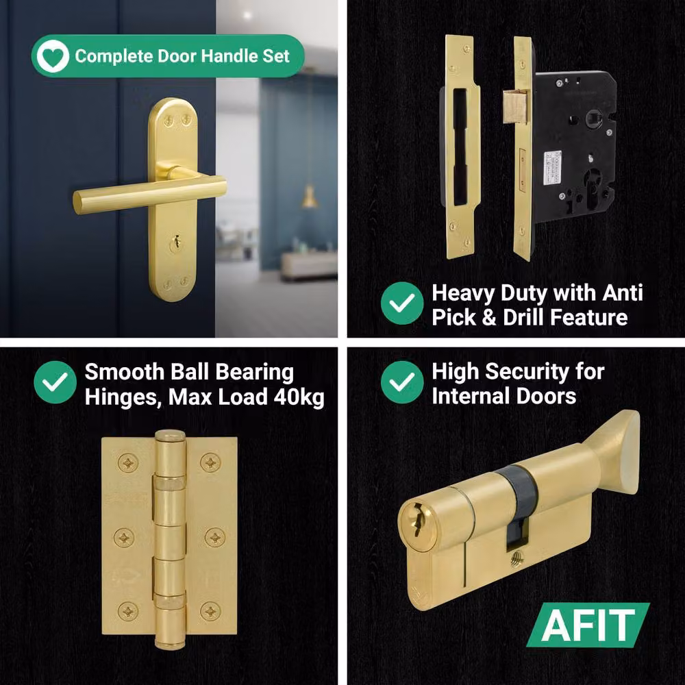 AFIT T-Bar Euro Thumbturn Cylinder Lock Set and Hinges in Satin Brass Gold, 150 x 150 mm – 3