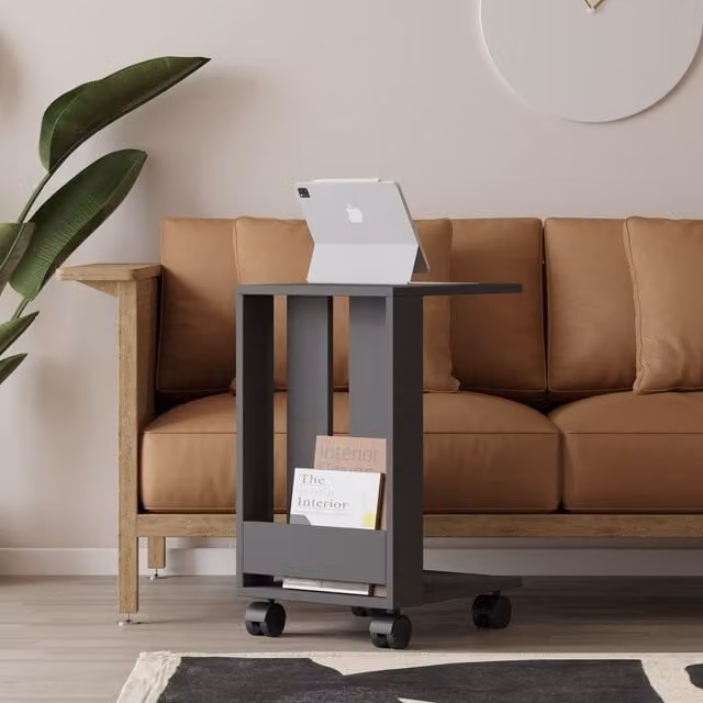 Decortie Edi Modern Square Side Table in Grey with Matt Finish and Castors
