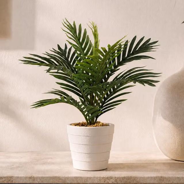 Leaf Green Potted Artificial Mini Palm Tree, Height: 50 cm