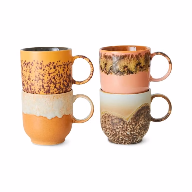 HKLIVING 70s Ceramics Cafe Mug Set of 4 in Multicolour