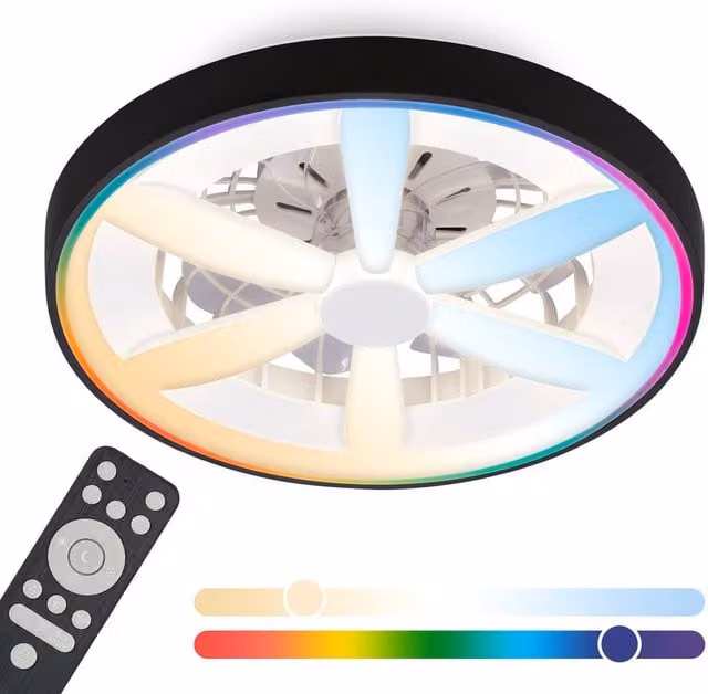 Briloner Black LED Ceiling Fan with Remote Control, Dimmable RGBIC Colour Changing Light and Timer