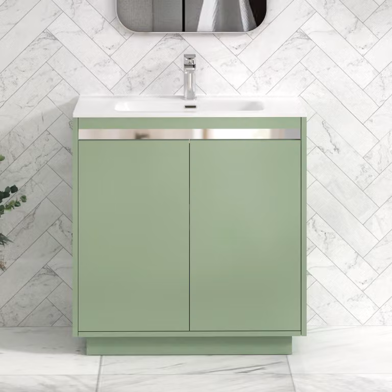 Royal Bathrooms Orion 800mm Mint Sage 2 Door Floor Standing Vanity Unit with Ceramic Basin and Chrome Accent Trim