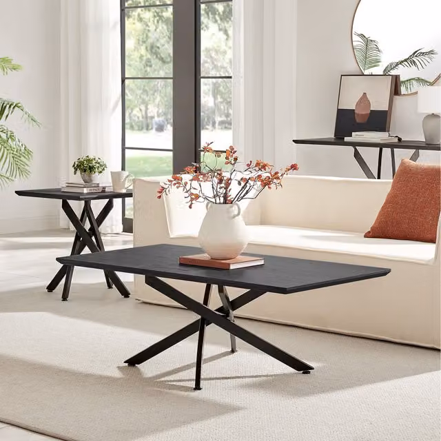 FurnitureboxUK Leonardo Modern Rectangular Coffee Table with Black Legs and Matt Black Finish