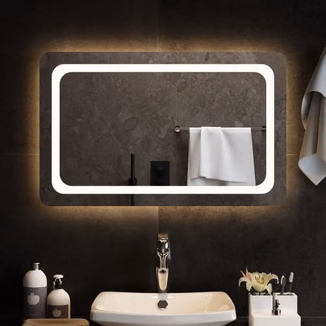 Berkfield Home LED Bathroom Mirror, Rectangular, White, W: 80 cm, H: 50 cm