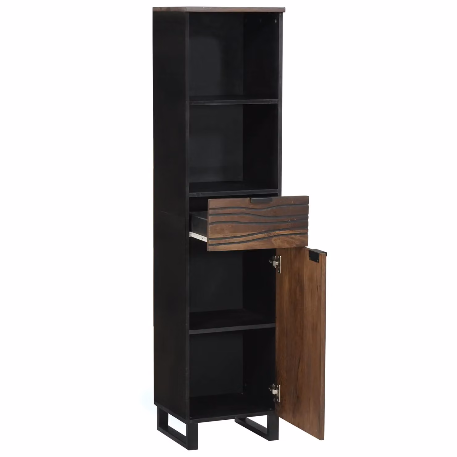 Berkfield Home Striped Bathroom Storage Unit in Brown with Drawer and Shelves, W/D/H: 38 x 33 x 160 cm – 2