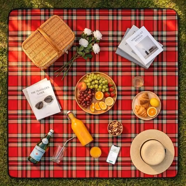 VOGREX Red Waterproof Foldable Outdoor Picnic and Beach Rug, W/D: 130 x 150 cm – 1
