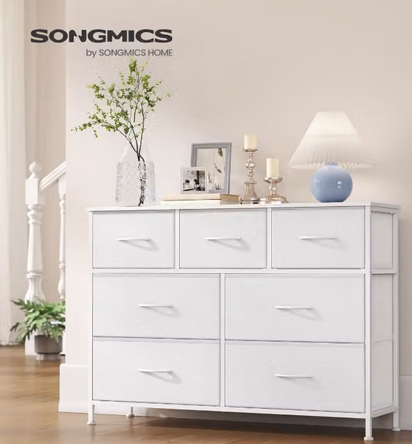 SONGMICS Freestanding 7 Drawer Storage Unit in Rustic Brown, Black or White