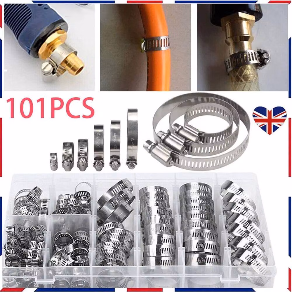 Nordara 101 Piece Assorted Stainless Steel Jubilee Clip Hose Clamp Set in Silver – 2