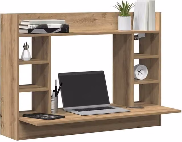 Berkfield Home Artisan Oak Wall-Mounted Writing Desk, Brown, W/D/H: 105 x 48 x 75 cm
