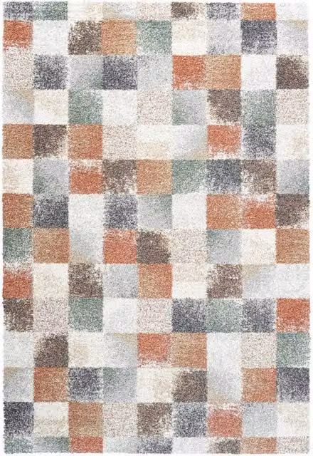 The Rug Shop UK Modern Checkerboard Shaggy Area Rug, Multicolour, W: 200 cm, D: 290 cm