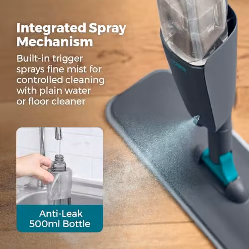 Tower Spray Mop with 4 Washable Microfibre Pads and 500ml Refillable Bottle, Anthracite and Petrol – 2