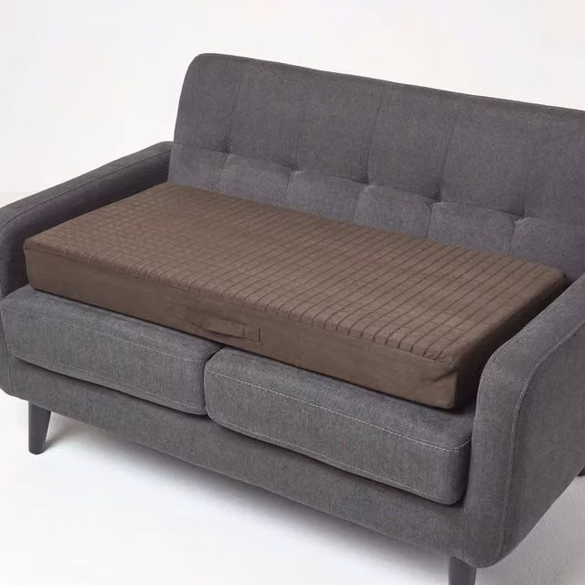 Homescapes Faux Suede Orthopaedic Foam Booster Cushion in Brown, W: 100 cm, D: 50 cm, H: 10 cm