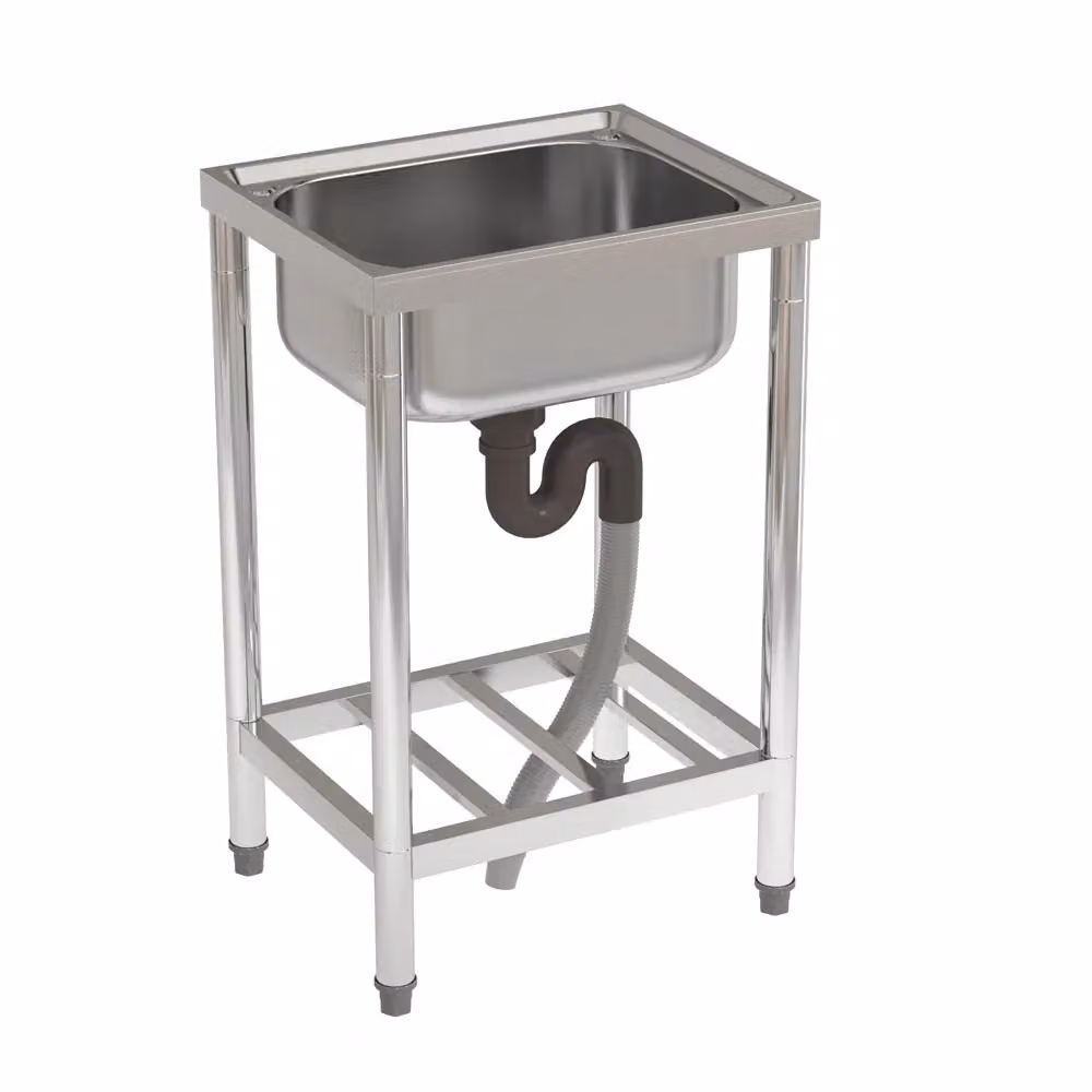 Living and Home Stainless Steel Utility Sink with Shelf in Silver, W/D/H: 80 x 50 x 40 cm – 3