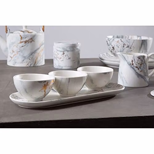 Premier Housewares Orsina Marble Luxe 4 Piece Tapas Set in White with Gold Finish Detail – 2