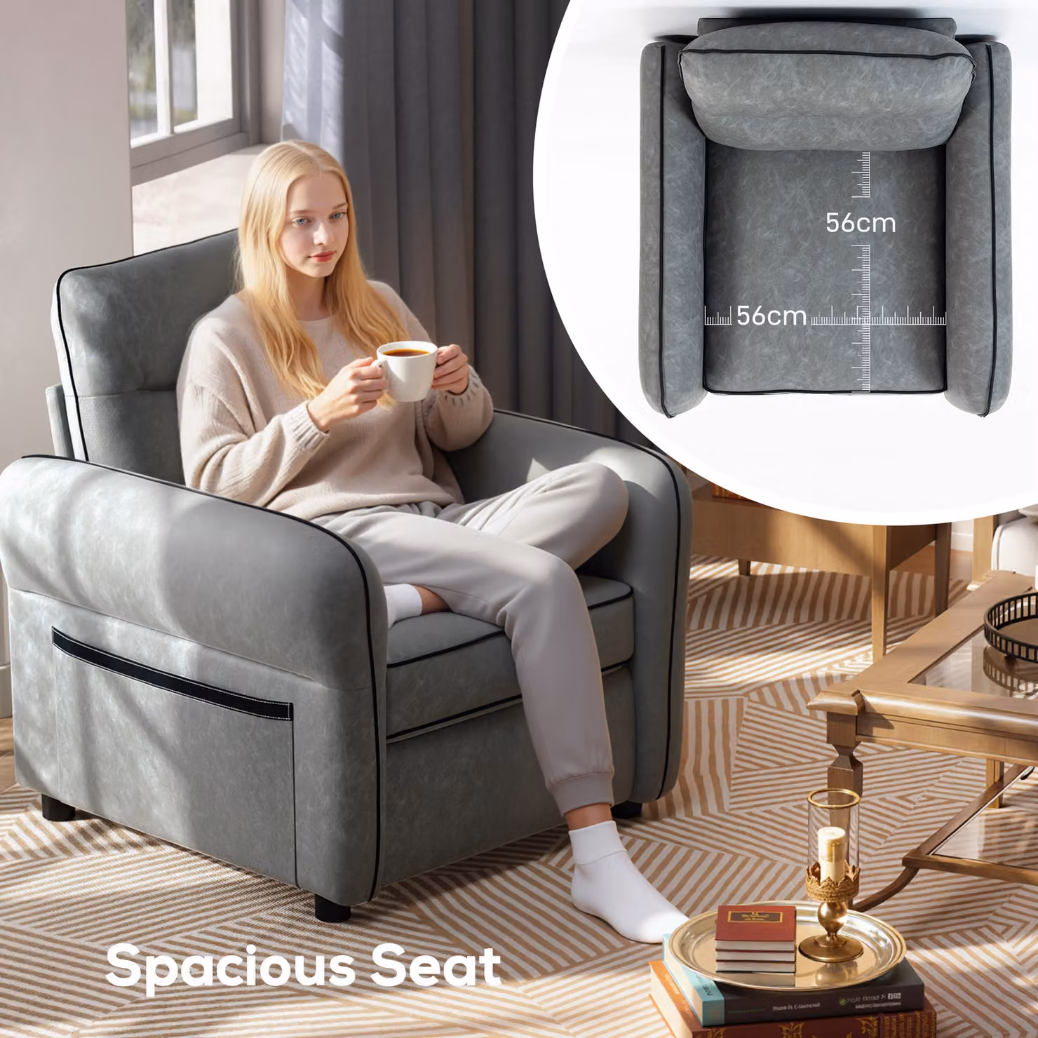 HOMCOM Grey Faux Leather Accent Armchair with Armrests – 4