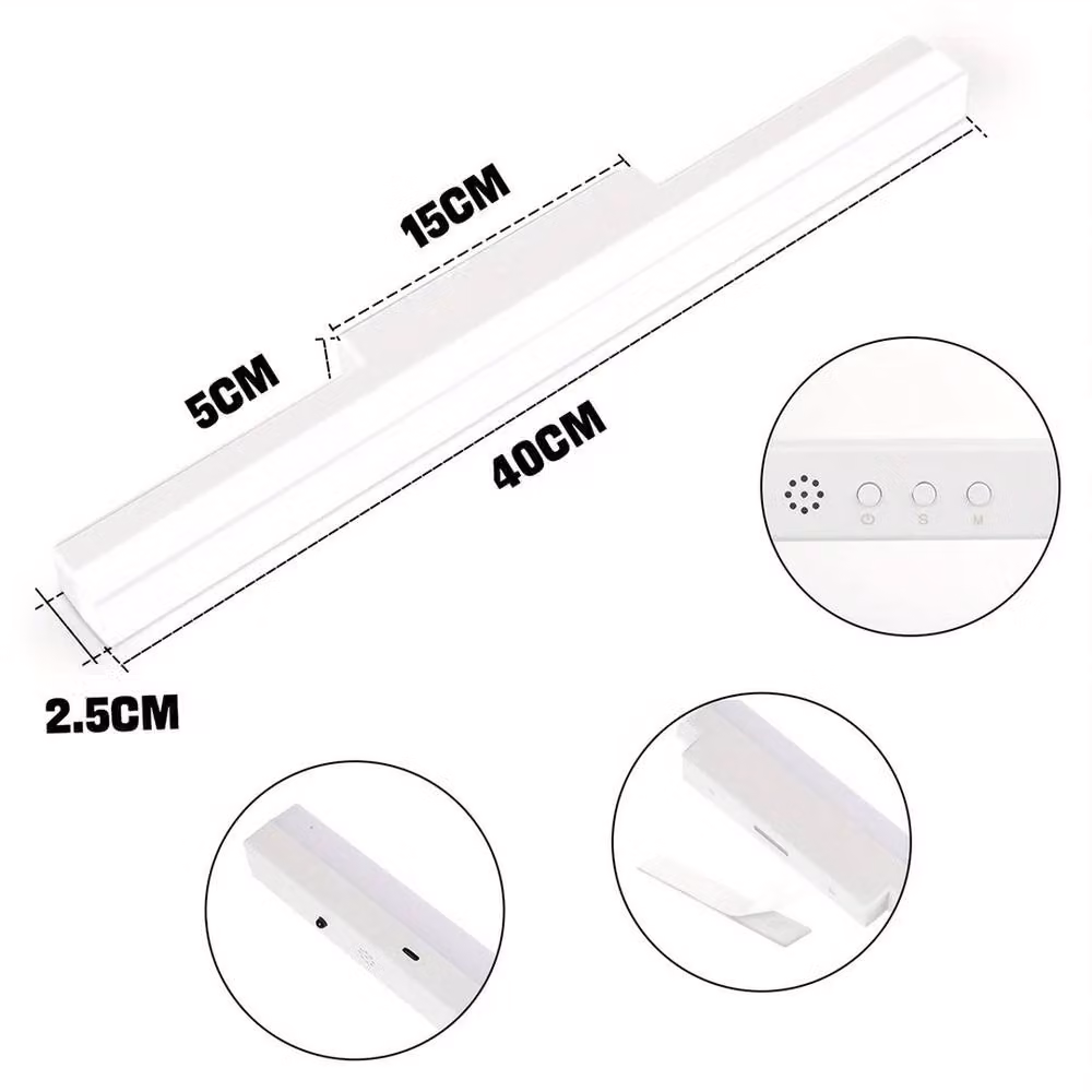 SPETLEK Dimmable LED Wall Bar Light in White, Rechargeable with Remote Control and Touch Control, 40 cm – 2