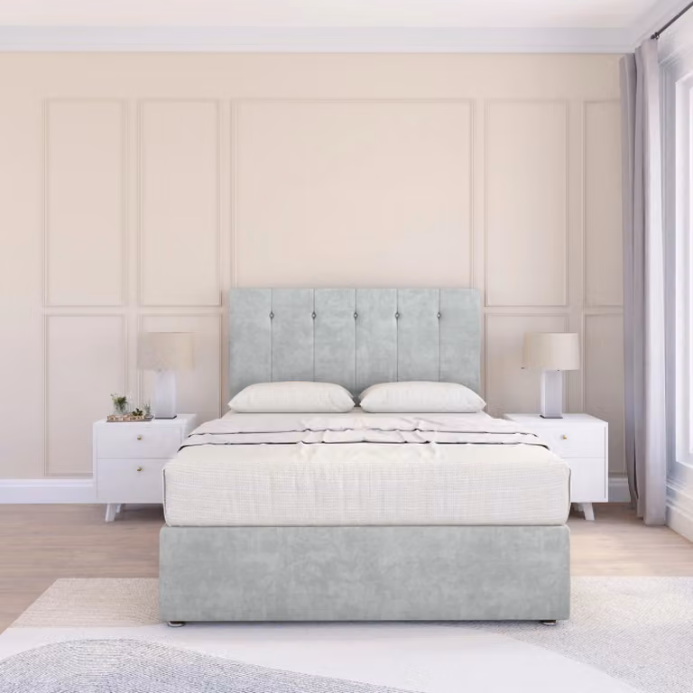 Sloomy Highbury Double Divan Bed Base and 26 inch Struts Headboard in Silver Fabric, W/D/H: 140 x 200 cm