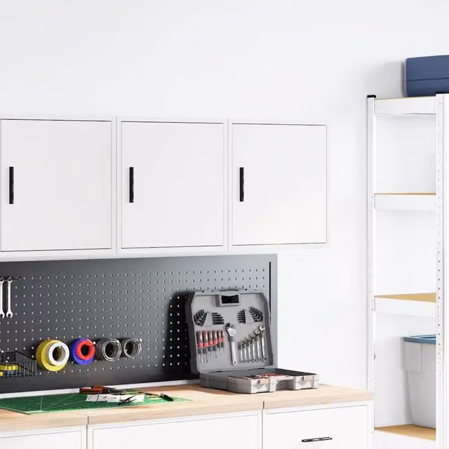 Berkfield Home Set of 2 White Wall Mounted Garage Cabinets with Hinged Doors and Internal Shelves, W/D/H: 41 x 40 x 30 cm
