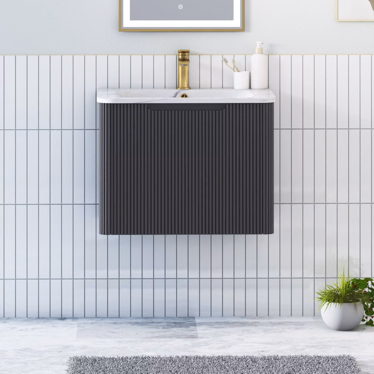 Royal Bathrooms Avenza Wall Hung Vanity Unit with 1 Drawer in Matt Obsidian Black, Width: 60 cm