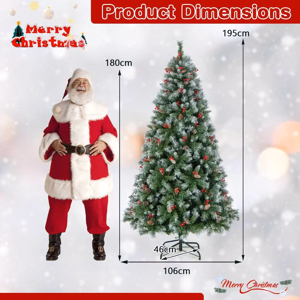 Costway 6.5ft Artificial Hinged Christmas Tree with 909 PVC Branch Tips in Green – 2
