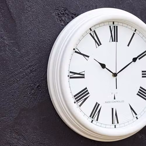 Primrose Radio Controlled Outdoor Garden Clock in Antique White, Diameter: 38 cm – 3