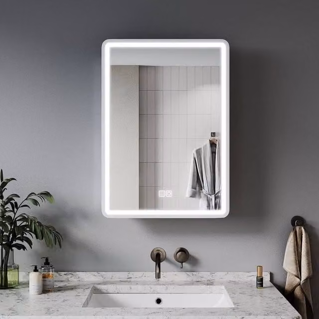 FLAVORA White LED Bathroom Mirror Cabinet with Shaver Socket and Anti-Fog Feature