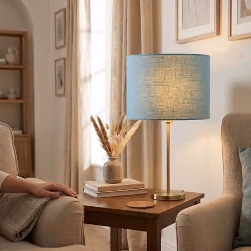 Happy Homewares Ocean Current Blue Textured Linen Fabric Circular Lamp Shade in Turquoise, W: 30 cm, H: 20 cm – 2