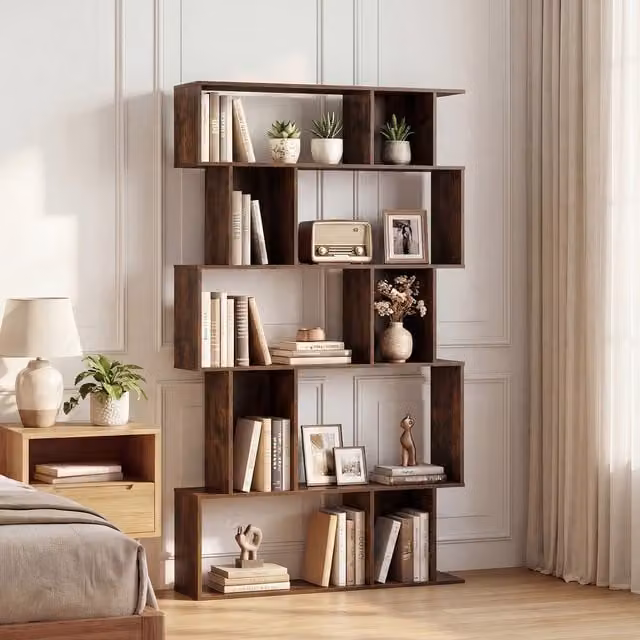 COSTWAY Modern Geometric Freestanding Decorative Display Rack in Brown