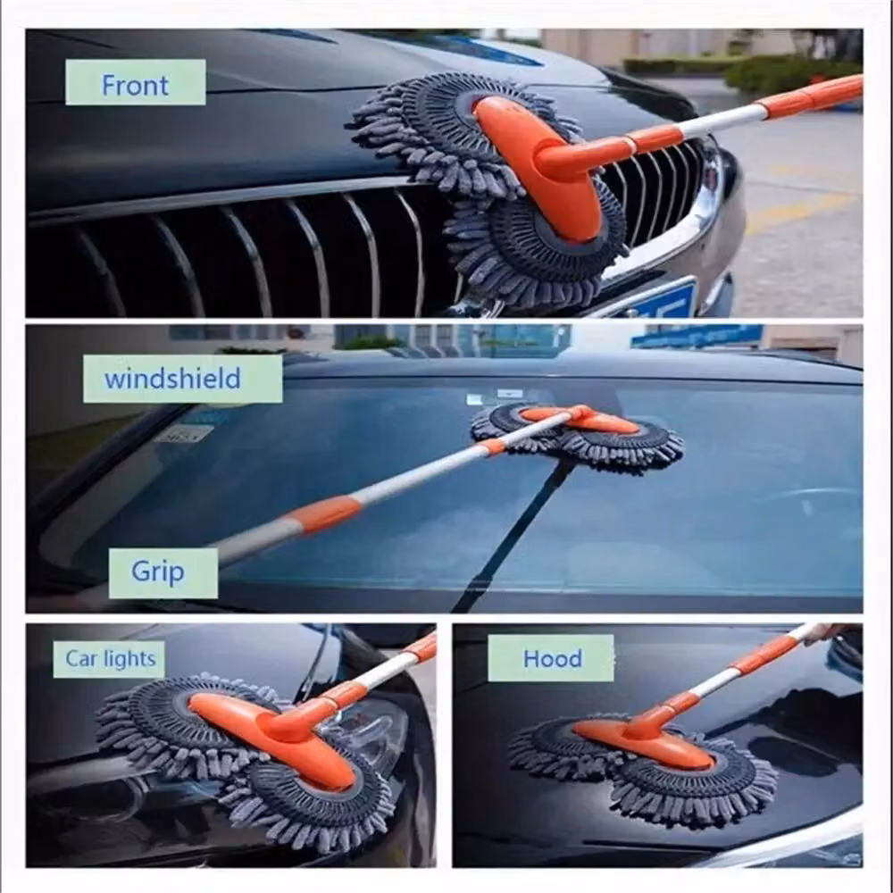 SPETLEK Car Wash Mop with Double Brush Head in Orange, Grey and Multicolour – 2