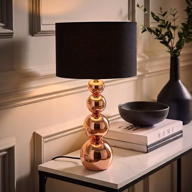 Orsina Modern Touch-Operated Table Lamp with Black Shade and Gold/Copper Accents