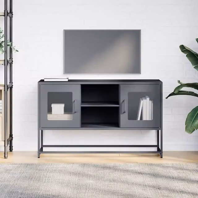 Berkfield Home TV Cabinet in Anthracite Grey Metal, W/D/H: 100.5 x 39 x 60.5 cm – 1