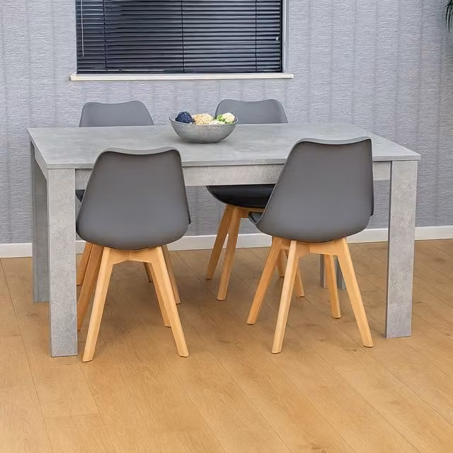 Kosy Koala Stone Grey Effect Dining Set with 4 Tulip Grey Chairs, Width: 117 cm