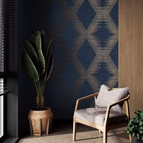 Graham & Brown Superfresco Easy Navy and Copper Serenity Large Scale Geometric Abstract Wallpaper in Blue and Orange – 2