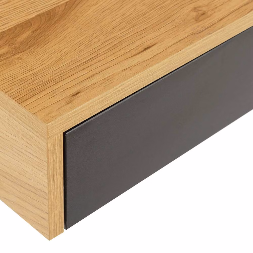 Wyld Haus Cyan Single Pedestal Writing Desk in Natural Oak Effect and Black – 4