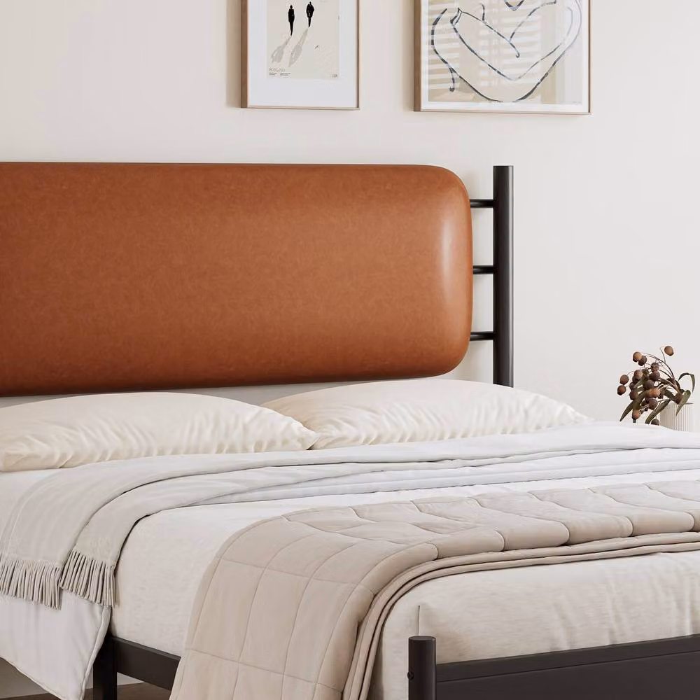 BTM Metal Bed with Black PU Upholstered Headboard, Double, W/D/H: 140 x 200 x 135 cm – 4
