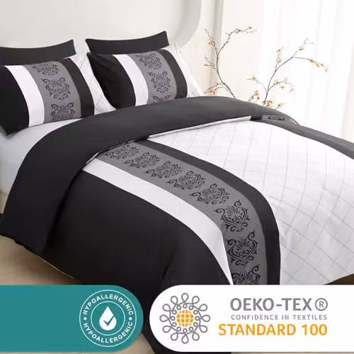 Lazzaro Super King 3-Piece Microfibre Duvet Set in Black with Zipper Closure – 2