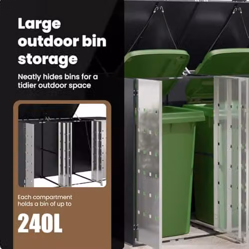 vidaXL Wheelie Bin Storage for 3 Bins in Anthracite Steel – 5