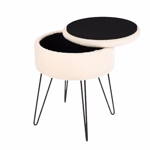 OHS Boucle Storage Footstool in Cream/Beige with Removable Cover – 1