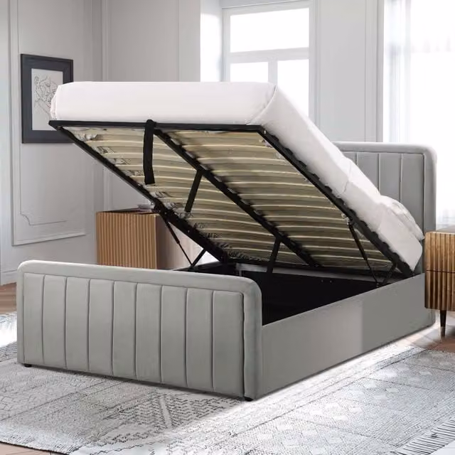 Comfy Living Ltd Brushed Velvet Ottoman Bedframe in Grey, Size: King (W/D/H: 180 x 200 cm)