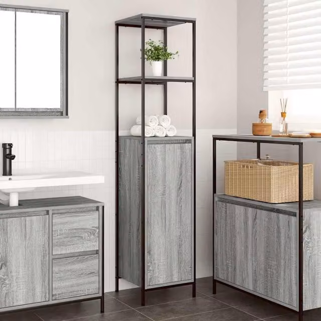 Berkfield Home Grey Sonoma Bathroom Cabinet with Shelves and Hinged Doors, W: 36 cm, D: 35 cm, H: 165 cm