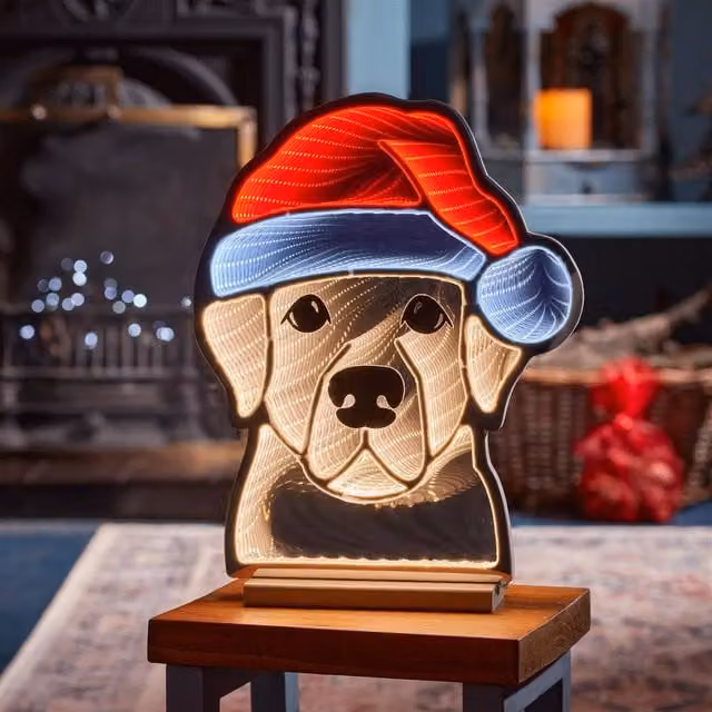 mysmartbuy Dog Infinity Light with Santa Hat, Multicolour Warm White LEDs, 40 cm