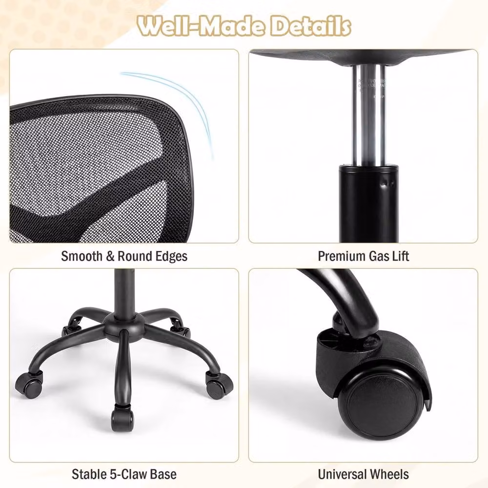 VOGREX Black Mesh Childrens Swivel Task Chair with Height Adjustable Armrests – 6