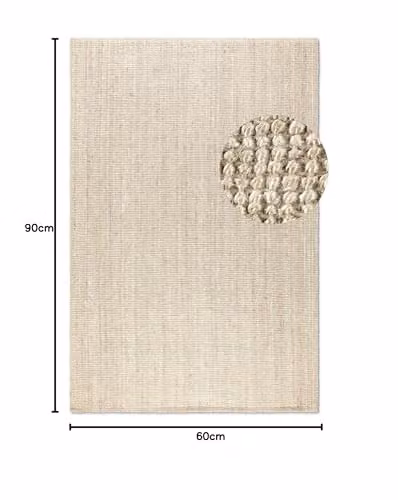 Hanse Home Hand Woven Jute Rug in Natural White Ivory, W/D: 60 x 90 cm – 2