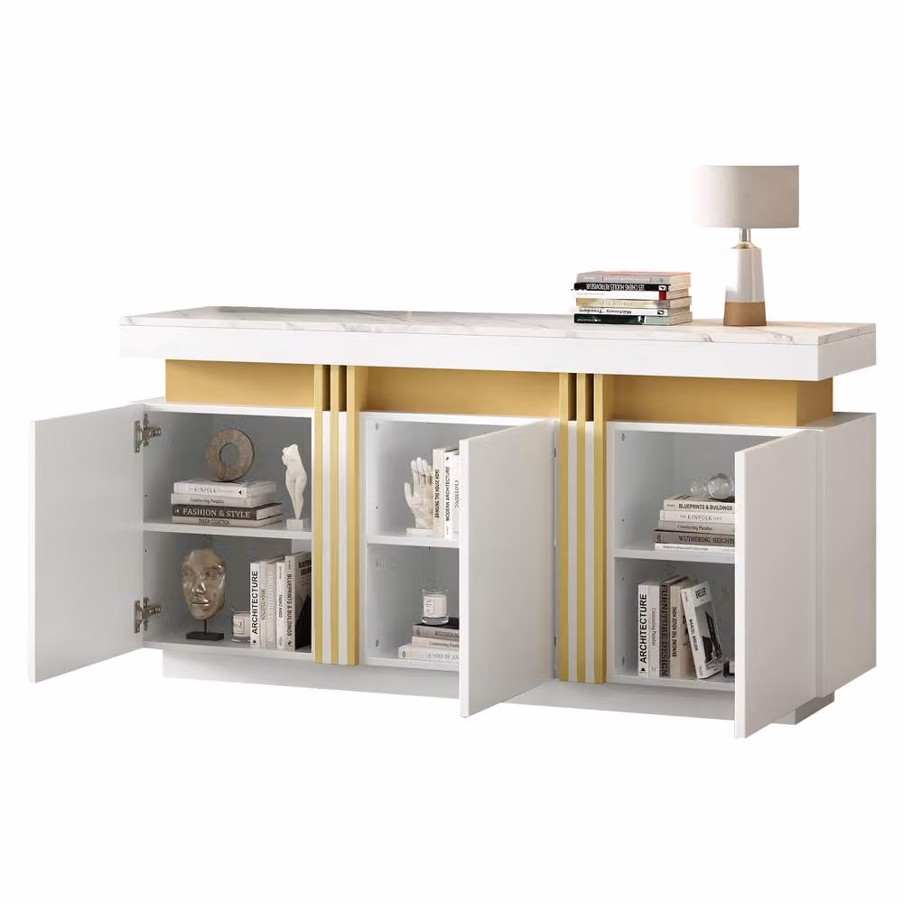 Matteo Modern White and Gold Sideboard with 3-Door Storage – 2
